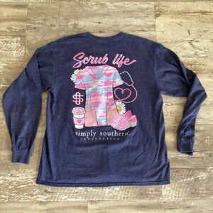 SIMPLY SOUTHERN Collection Scrub Life Blue Long Sleeve Tee Women’s Large